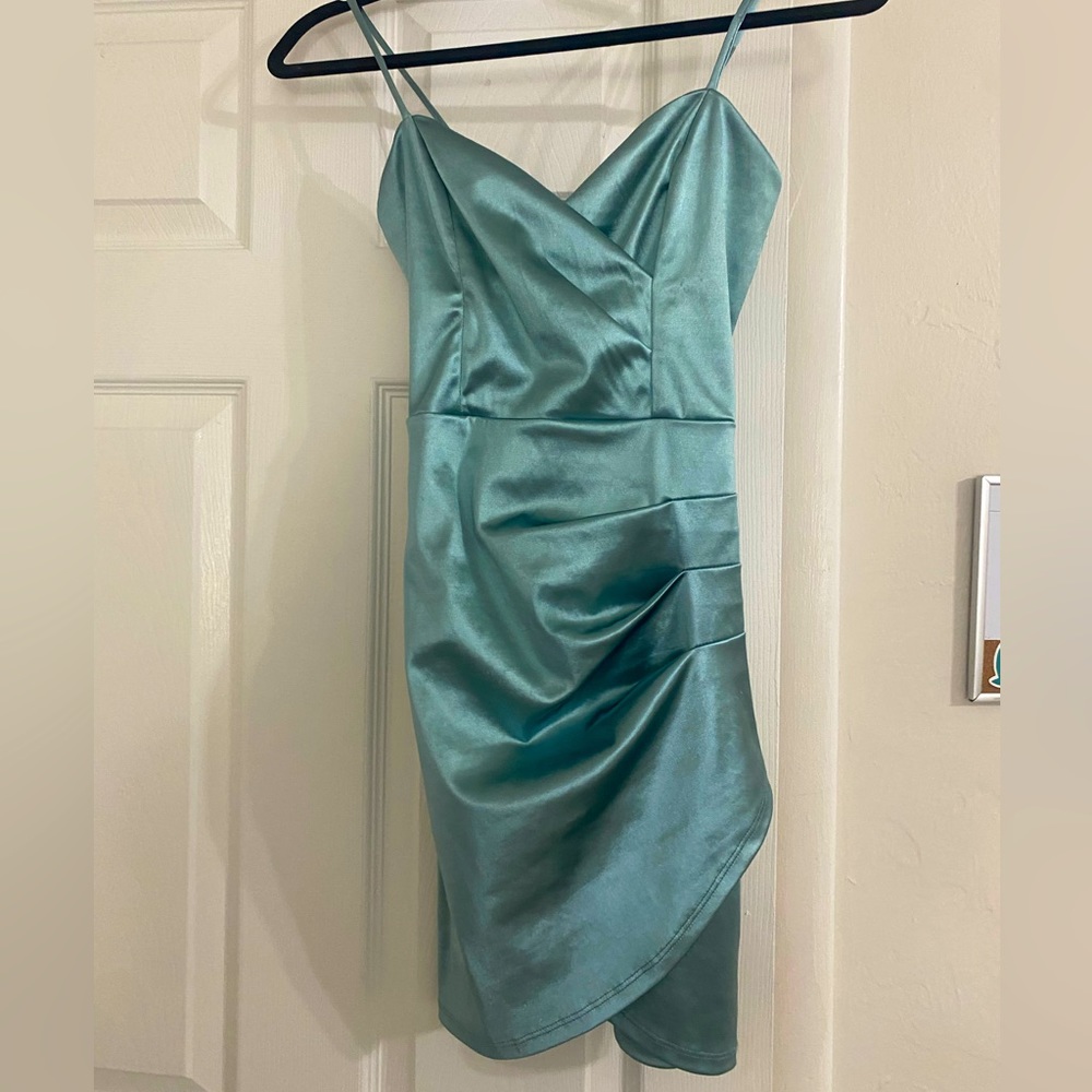 Blue Satin Mini Dress
